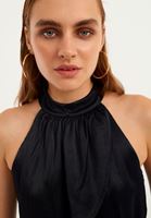 Bayan Siyah Halter Yaka Crop Bluz