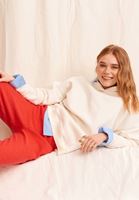 Bayan Krem Kapüşonlu Oversize Sweatshirt