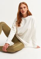 Bayan Krem Zero-Neck Oversize Sweatshirt