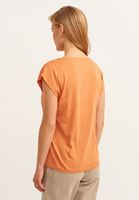 Bayan Turuncu Biye Detaylı V-Neck Tişört