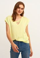 Bayan Sarı Biye Detaylı V-Neck Tişört