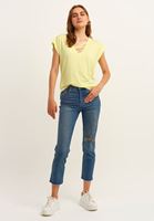Bayan Sarı Biye Detaylı V-Neck Tişört
