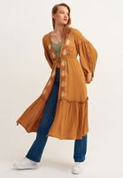 Women Brown Embroidered Boho Kimono
