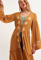 Women Brown Embroidered Boho Kimono