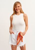 Bayan Krem Halter-Neck Crop Top