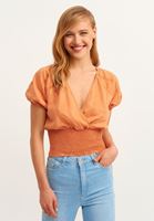 Bayan Turuncu Kruvaze Crop Bluz ( TENCEL™ )