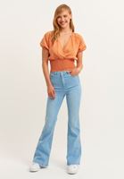 Bayan Turuncu Kruvaze Crop Bluz ( TENCEL™ )