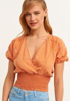 Bayan Turuncu Kruvaze Crop Bluz ( TENCEL™ )