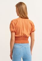 Bayan Turuncu Kruvaze Crop Bluz ( TENCEL™ )