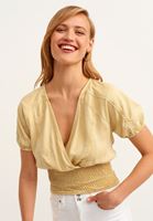 Bayan Sarı Kruvaze Crop Bluz ( TENCEL™ )