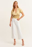 Bayan Sarı Kruvaze Crop Bluz ( TENCEL™ )