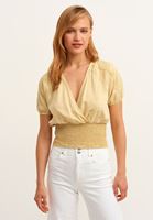 Bayan Sarı Kruvaze Crop Bluz ( TENCEL™ )