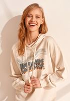 Bayan Açık Krem Artwork Baskılı Sweat Elbise