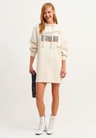 Bayan Açık Krem Artwork Baskılı Sweat Elbise