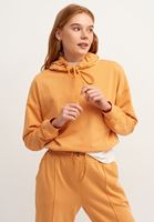 Bayan Turuncu Beli Büzgülü Crop Sweatshirt