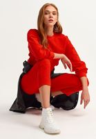 Bayan Kırmızı Zero-Neck Crop Sweatshirt