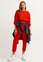 Bayan Kırmızı Zero-Neck Crop Sweatshirt