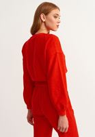 Bayan Kırmızı Zero-Neck Crop Sweatshirt