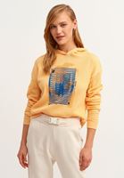 Women Yellow Gathered Artwork Printed Sweatshirt