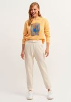 Women Yellow Gathered Artwork Printed Sweatshirt