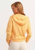 Women Yellow Gathered Artwork Printed Sweatshirt