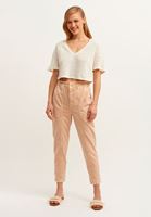 Bayan Krem V-Neck Ajurlu Crop Bluz