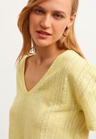Bayan Sarı V-Neck Ajurlu Crop Bluz