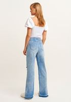 Bayan Mavi  Long Straight Yüksek Bel Denim Pantolon