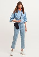 Bayan Mavi Pamuklu Denim Crop Bluz