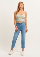 Bayan Mavi Straight-Fit Denim Pantolon
