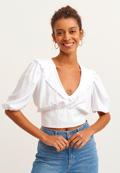 Crop Bluz ve Denim Pantolon Kombini