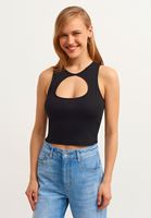 Bayan Siyah Cut-Out Detaylı Askılı Atlet 
