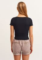 Bayan Siyah Pamuklu V-Neck Tişört
