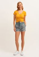 Bayan Turuncu Pamuklu V-Neck Tişört