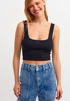Women Black Square Neck Crop Top