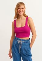 Bayan Mor Kare Yaka Crop Top