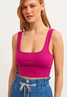 Bayan Mor Kare Yaka Crop Top