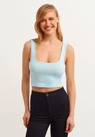 Women Blue Square Neck Crop Top