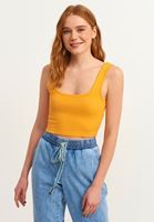Women Orange Square Neck Crop Top