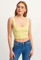 Women Yellow Square Neck Crop Top