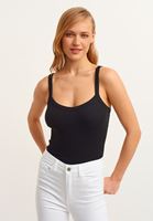 Women Black Cotton Singlet with Straps