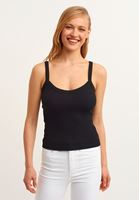 Women Black Cotton Singlet with Straps