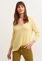Bayan Sarı Sırtı Ajurlu Keten V-Neck Triko