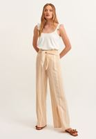 Bayan Çok Renkli Çizgili ve Yırtmaçlı Wide-Leg Pantolon