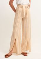 Bayan Çok Renkli Çizgili ve Yırtmaçlı Wide-Leg Pantolon