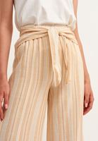 Bayan Çok Renkli Çizgili ve Yırtmaçlı Wide-Leg Pantolon