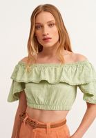 Bayan Yeşil Fırfırlı Crop Bluz