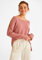 Bayan Pembe Cut-Out Omuz Detaylı Triko
