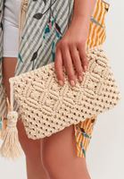 Bayan Bej Makrome Örgü Clutch