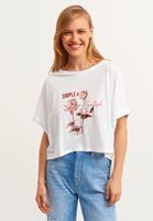 Bayan Beyaz Floral Baskılı Asimetrik Tişört ( MODAL )